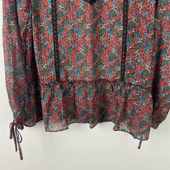 Matilda Jane Carol Peasant Blouse Womens Large Floral Tie Ruffles Boho - Picture 3 of 10
